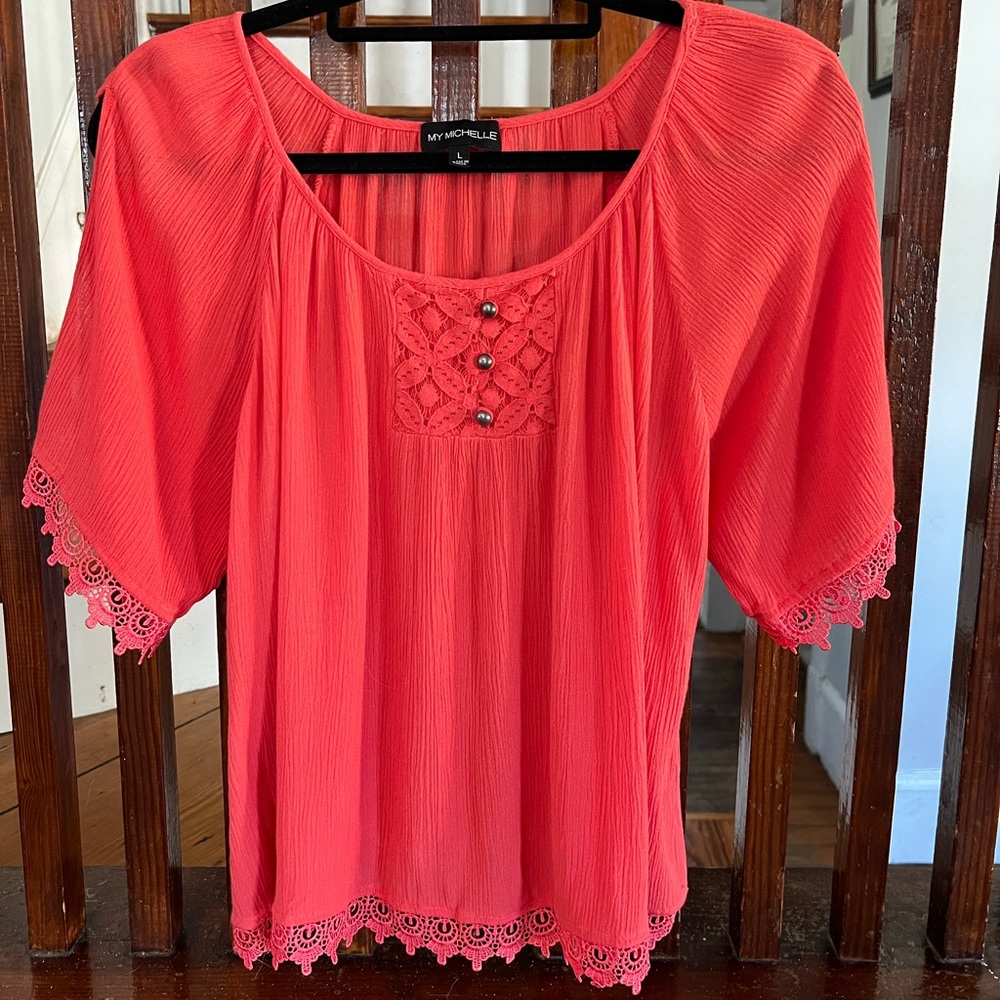 Coral Flowy Open Shoulder Top